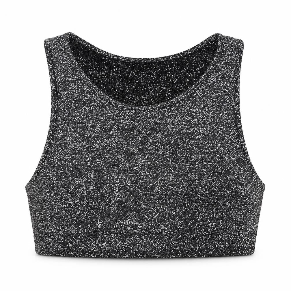 Sparkle & Fade Womens Black Polyester Cropped Tank Size M Scoop Neck - Cut Out Back Detail