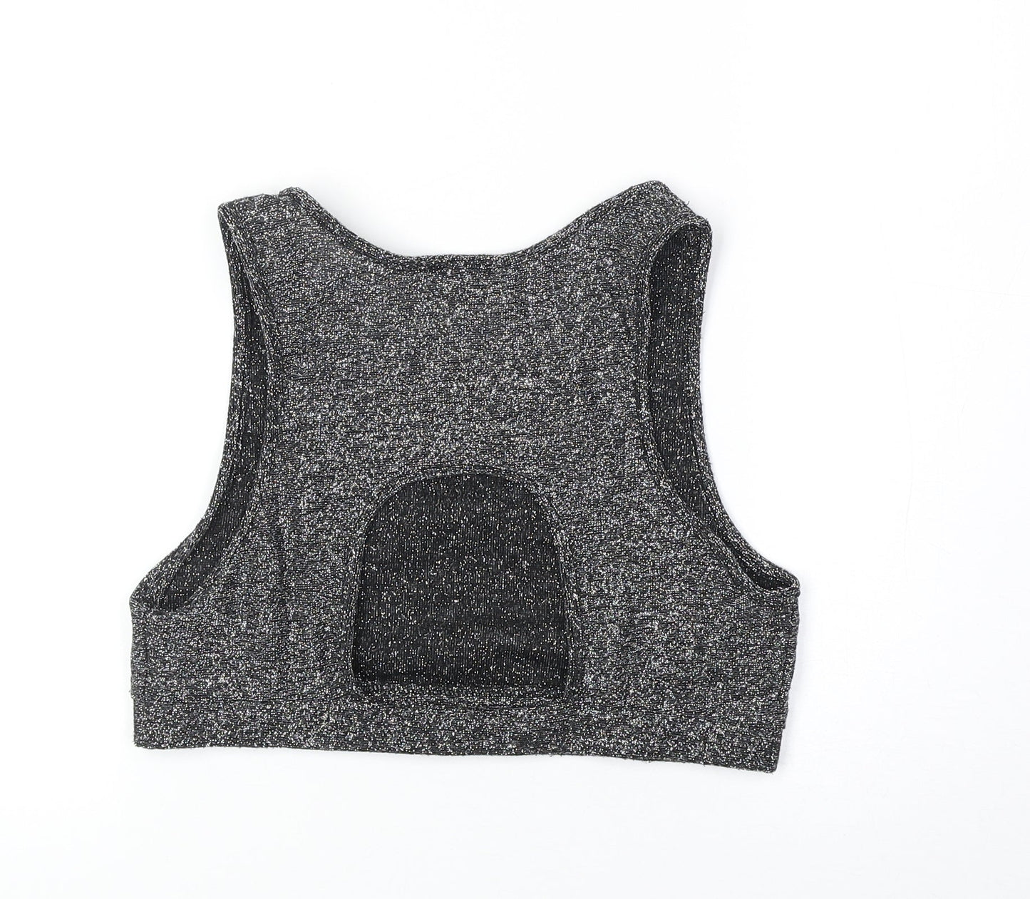 Sparkle & Fade Womens Black Polyester Cropped Tank Size M Scoop Neck - Cut Out Back Detail