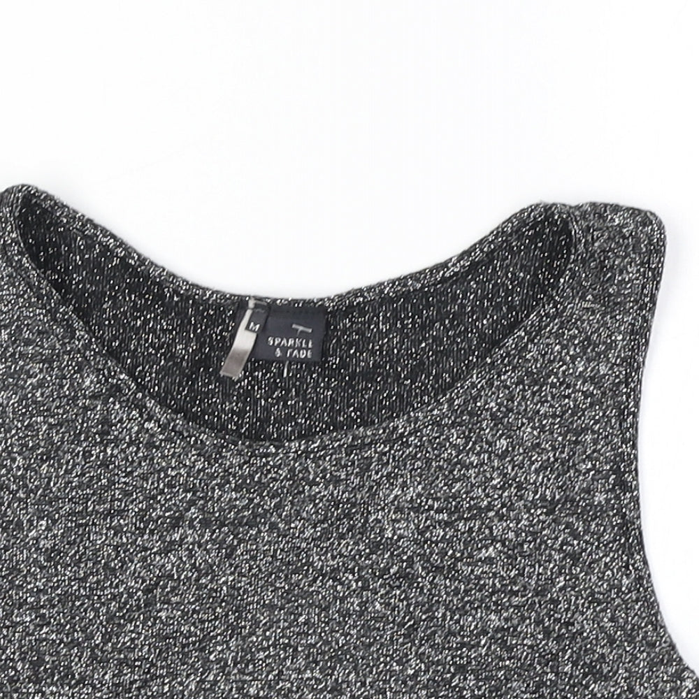 Sparkle & Fade Womens Black Polyester Cropped Tank Size M Scoop Neck - Cut Out Back Detail