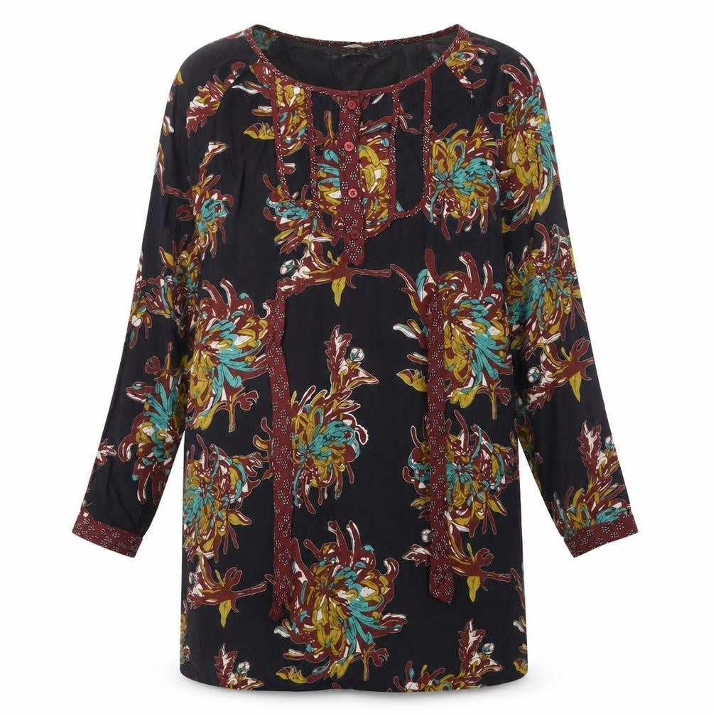 Individual Womens Black Geometric Viscose Shift Size M Round Neck Button