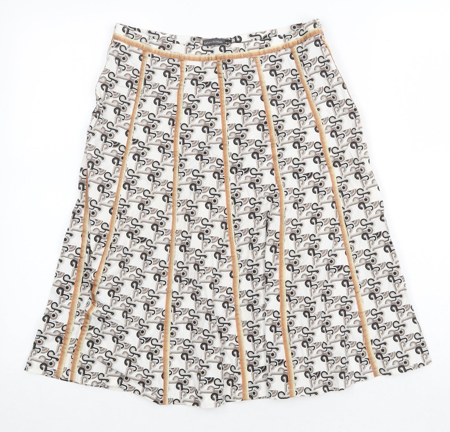 Barbara Initials Womens White Geometric Polyester Swing Skirt Size M Zip