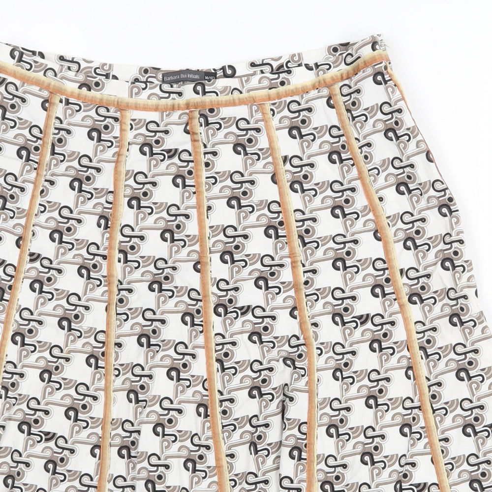 Barbara Initials Womens White Geometric Polyester Swing Skirt Size M Zip