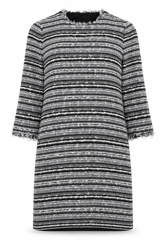 Mango Womens Grey Striped Acrylic Sheath Size XS Round Neck Zip