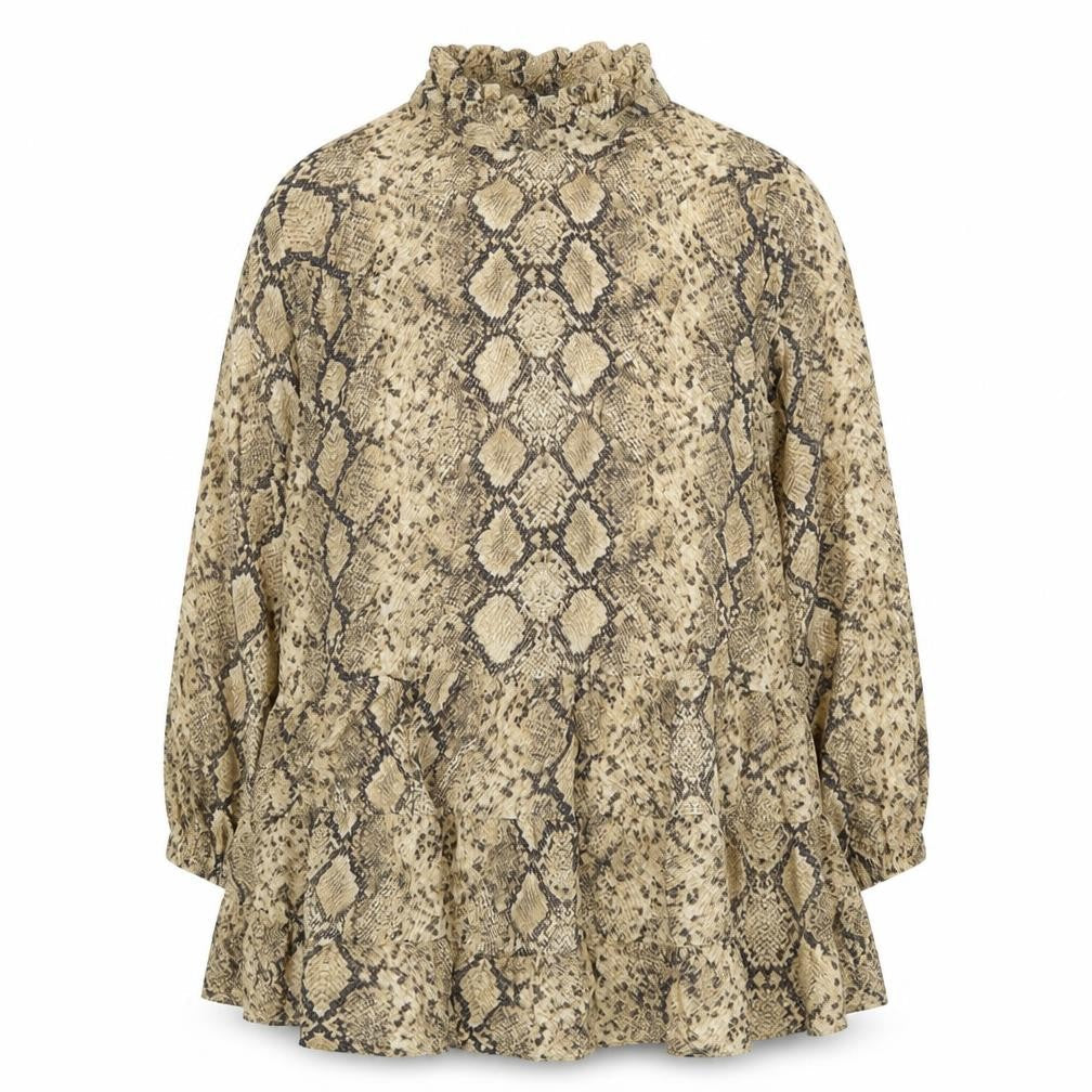 Zara Womens Beige Animal Print Polyester Shift Size 2XL High Neck Button - Snake Print