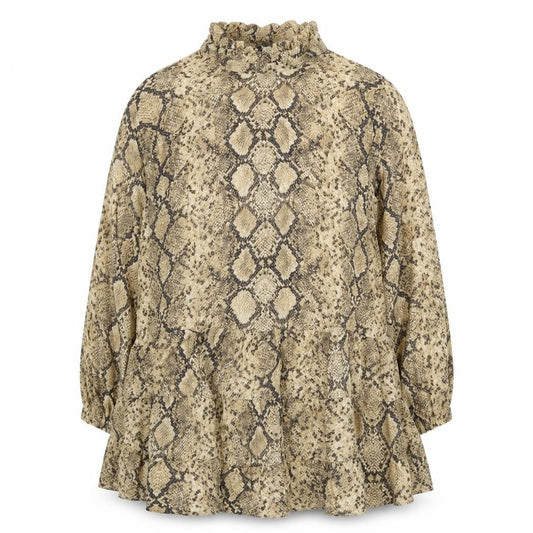 Zara Womens Beige Animal Print Polyester Shift Size 2XL High Neck Button - Snake Print