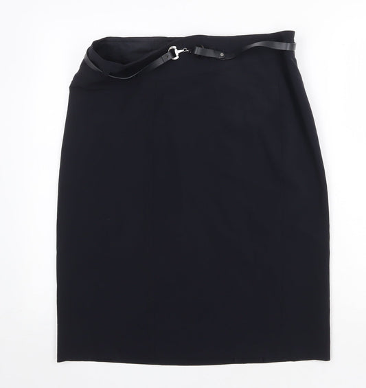 Gerry Weber Womens Blue Cotton Straight & Pencil Skirt Size 34 in Zip - Belt Included