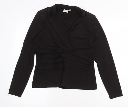 Oscar B Womens Black Polyester Basic Blouse Size 14 V-Neck