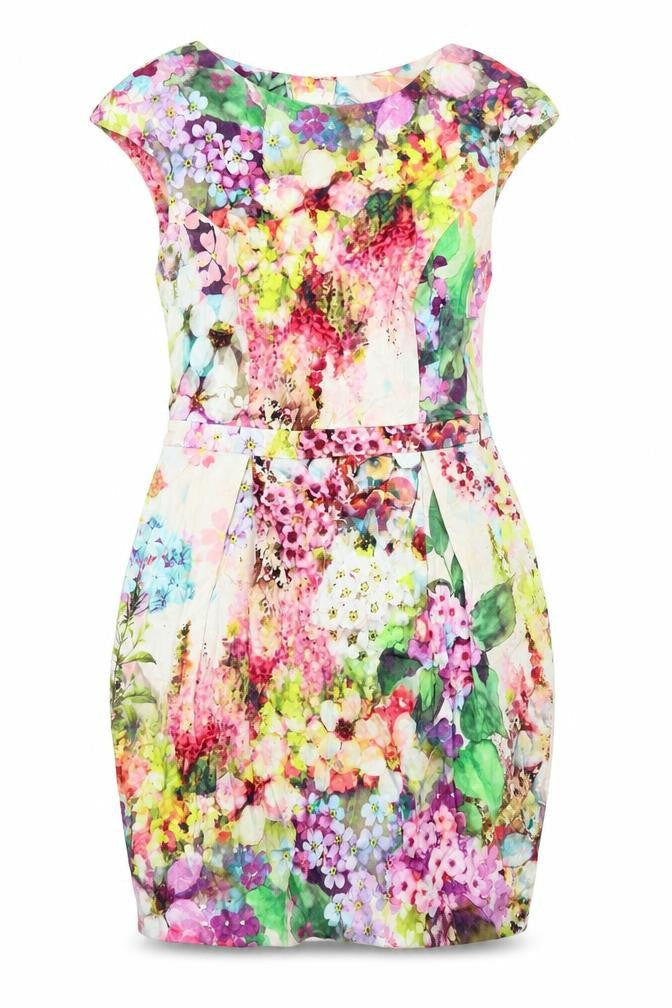 River Island Womens Multicoloured Floral Cotton Sheath Size 8 Round Neck Zip