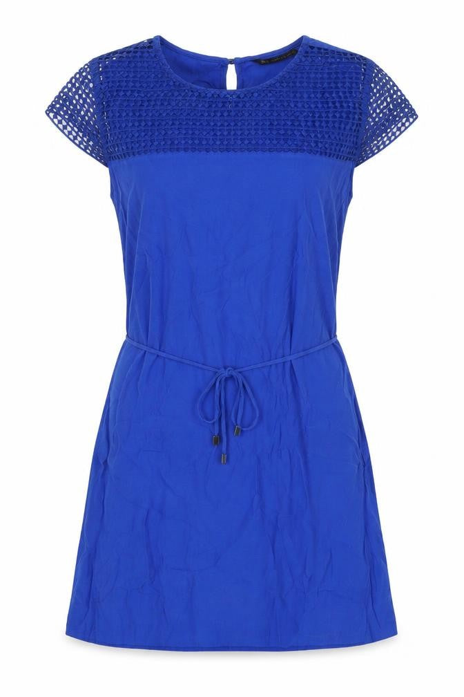 Zara Womens Blue Polyester A-Line Size M Round Neck Tie