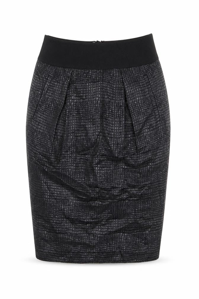 Marks & Spencer Womens Black Geometric Cotton Straight & Pencil Skirt Size 8 Zip