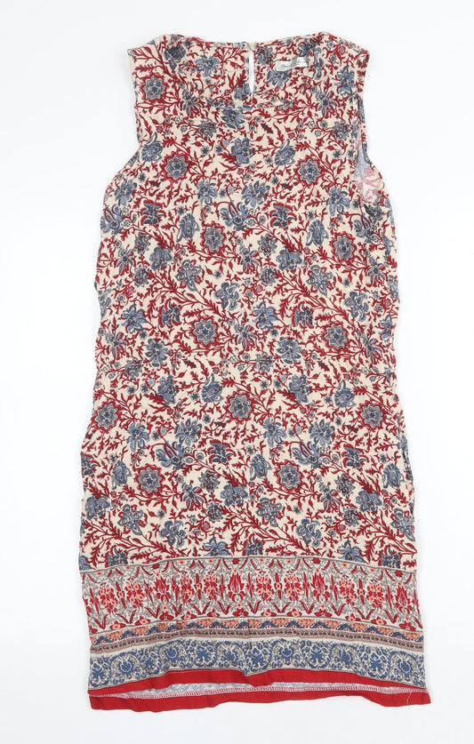 Beaute In The View Womens Red Floral Cotton A-Line Size M Round Neck Button