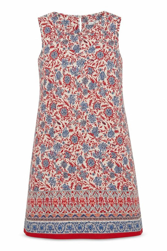 Beaute In The View Womens Red Floral Cotton A-Line Size M Round Neck Button