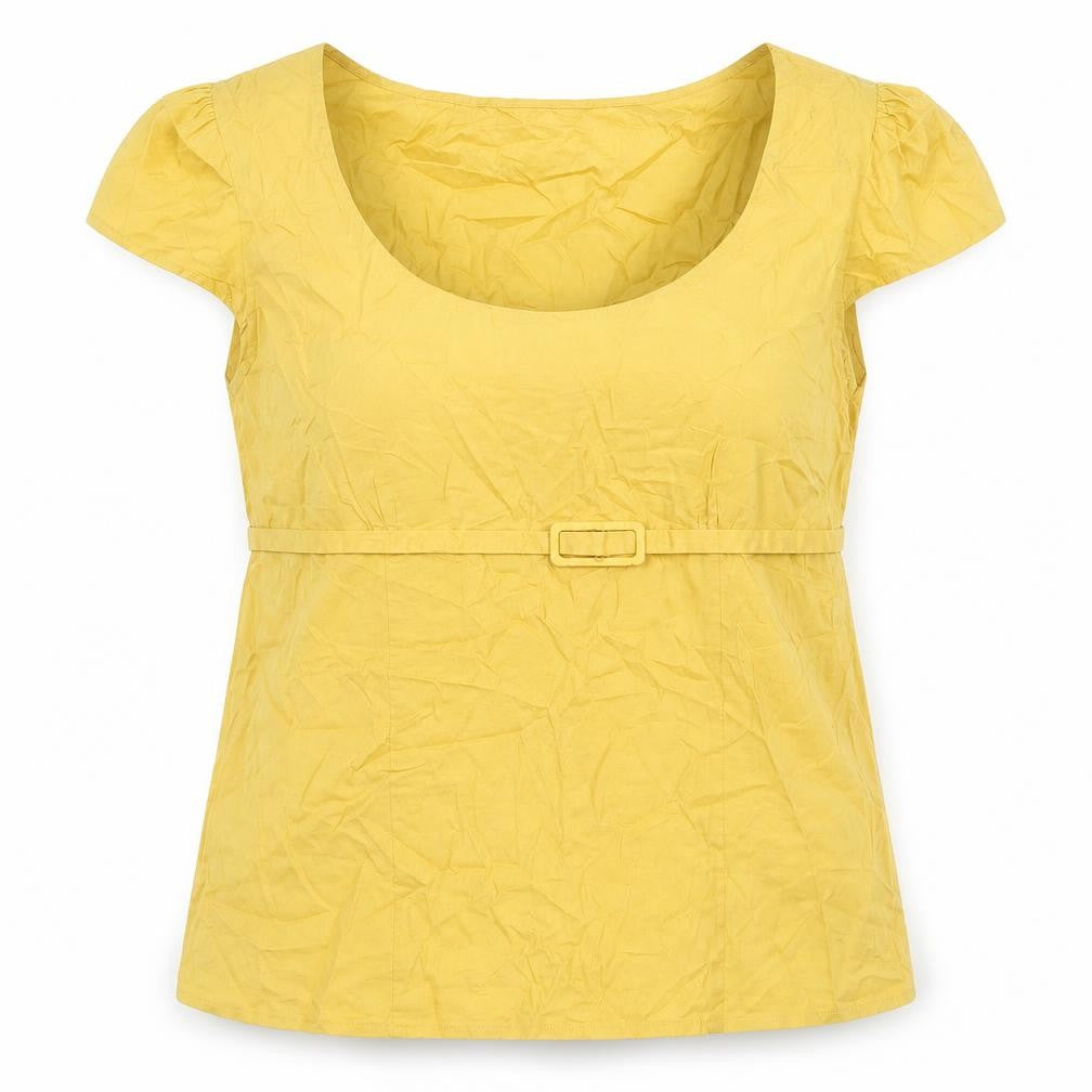 MK Womens Yellow Cotton Basic Blouse Size 18 Scoop Neck