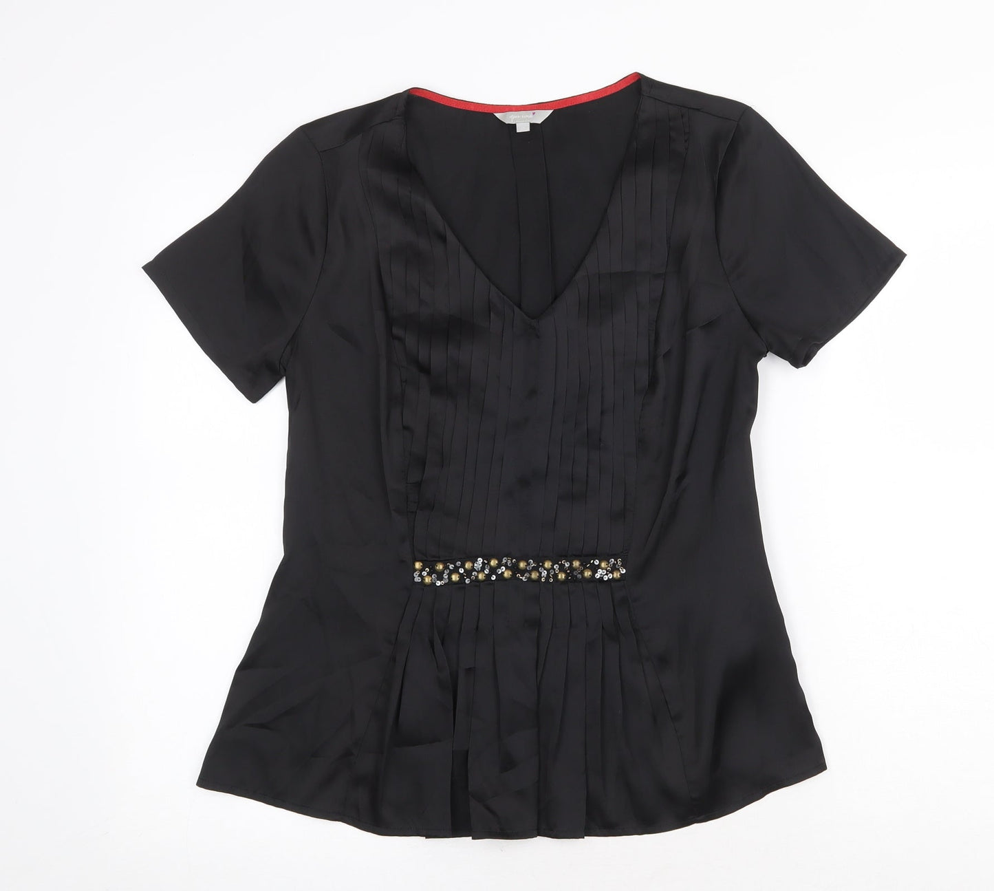 Per Una Womens Black Polyester Basic Blouse Size 10 V-Neck