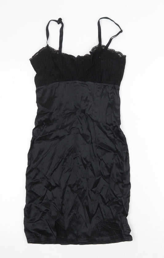 I.Q Trademark Womens Black Acetate Mini Size 8 Scoop Neck Zip