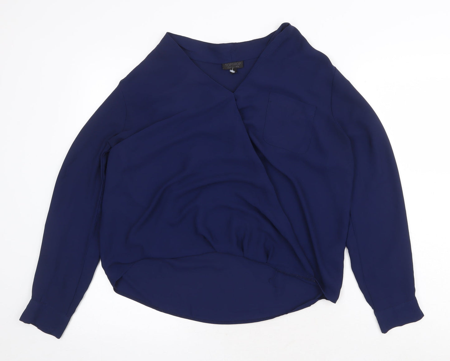 Topshop Womens Blue Polyester Basic Blouse Size 10 V-Neck