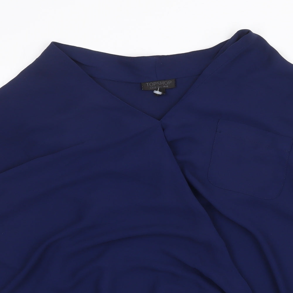 Topshop Womens Blue Polyester Basic Blouse Size 10 V-Neck