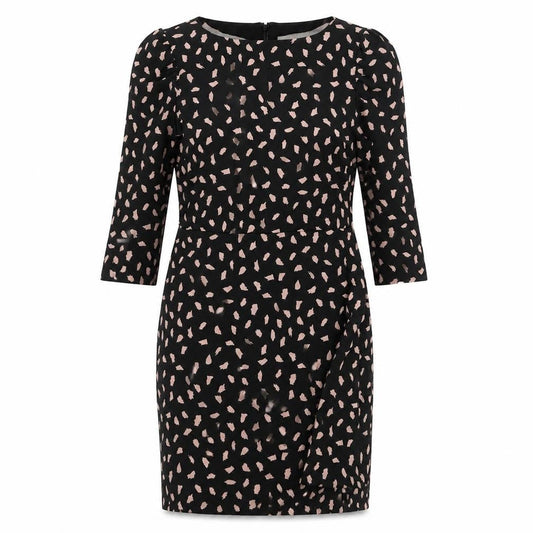 Warehouse Womens Black Geometric Cotton Sheath Size 14 Boat Neck Zip