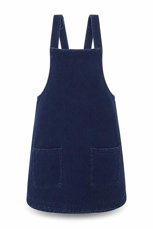Matalan Womens Blue Cotton Pinafore/Dungaree Dress Size 8 Square Neck Pullover