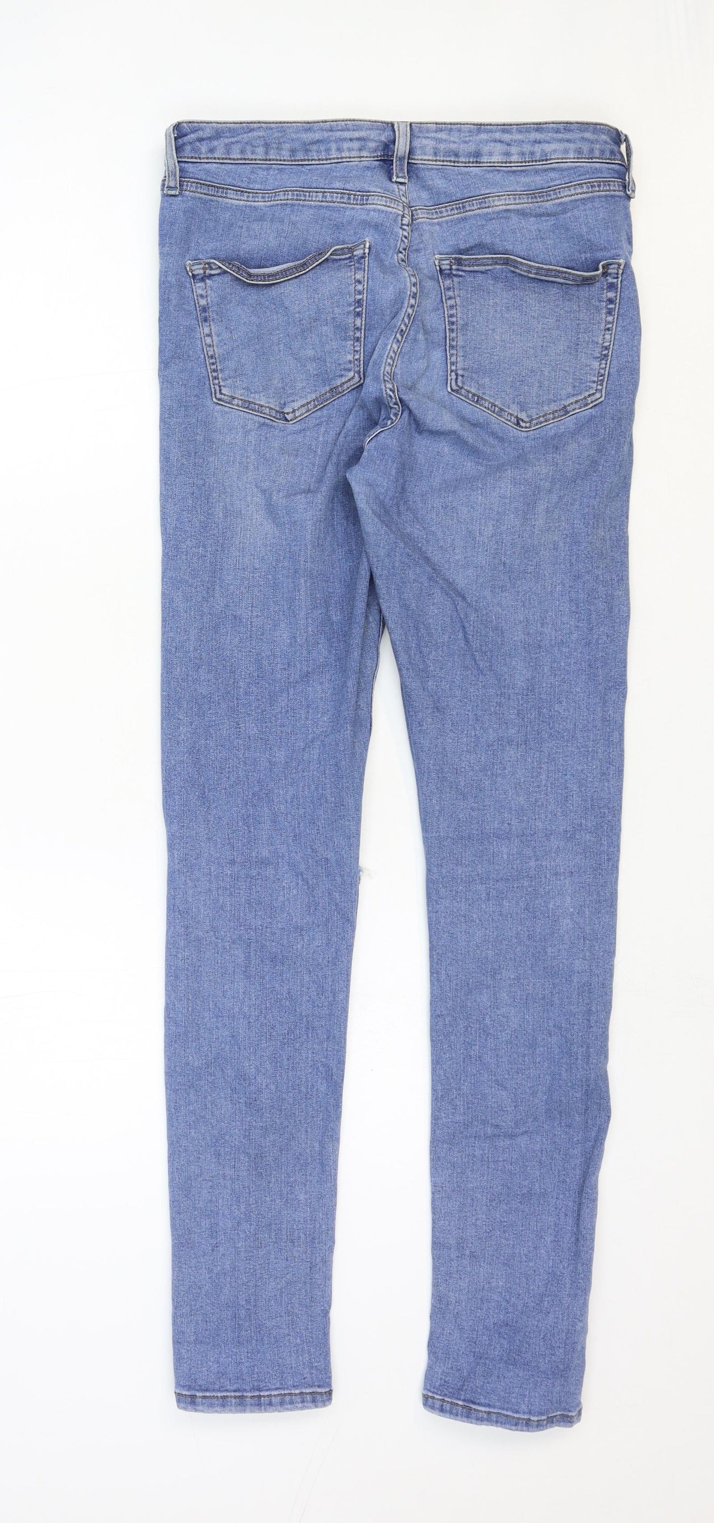 Topshop Womens Blue Cotton Skinny Jeans Size 30 in Regular Zip