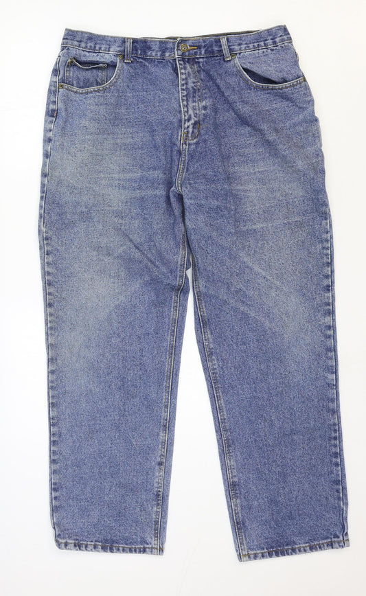 Preloved Jeans & Co Womens Blue Cotton Straight Jeans Size 35 in Regular Zip - Front