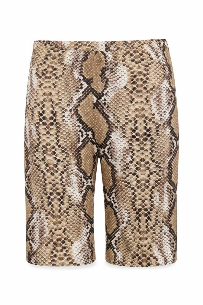 PRETTYLITTLETHING Womens Brown Animal Print Polyester Compression Shorts Size 6 Regular Pull On - Snakeskin Pattern