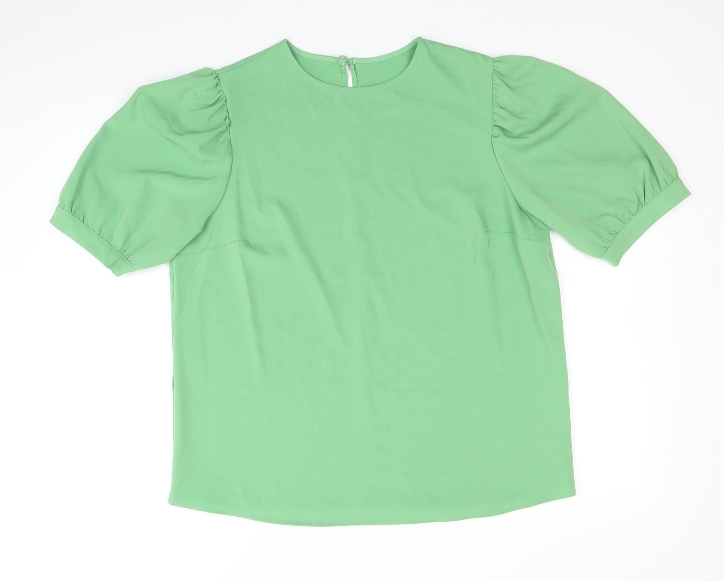 Preworn Womens Green Polyester Basic Blouse Size 14 Round Neck