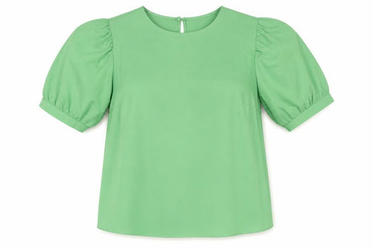 Preworn Womens Green Polyester Basic Blouse Size 14 Round Neck