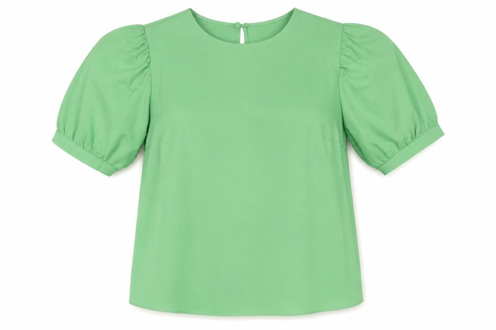 Preworn Womens Green Polyester Basic Blouse Size 14 Round Neck