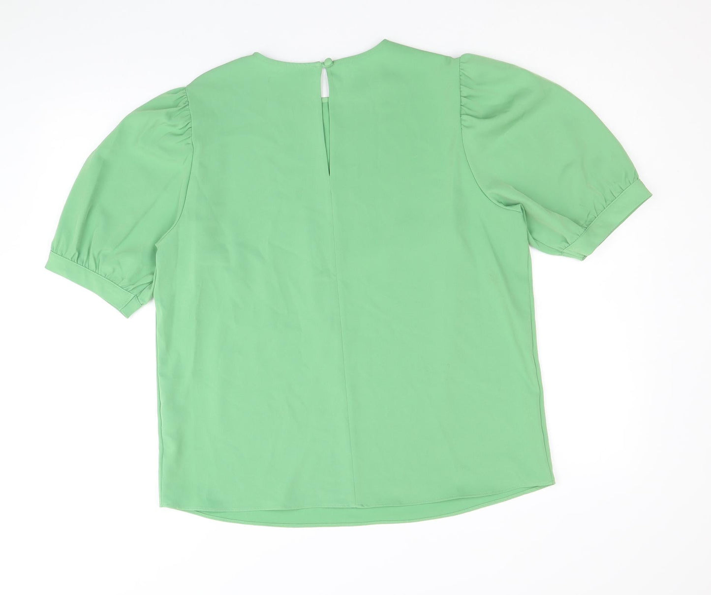 Preworn Womens Green Polyester Basic Blouse Size 14 Round Neck
