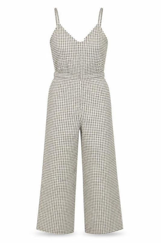 H&M Womens Beige Plaid Polyester Jumpsuit One-Piece Size XS Pullover