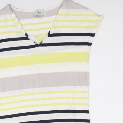 Next Womens Multicoloured Striped Viscose A-Line Size 6 V-Neck Pullover
