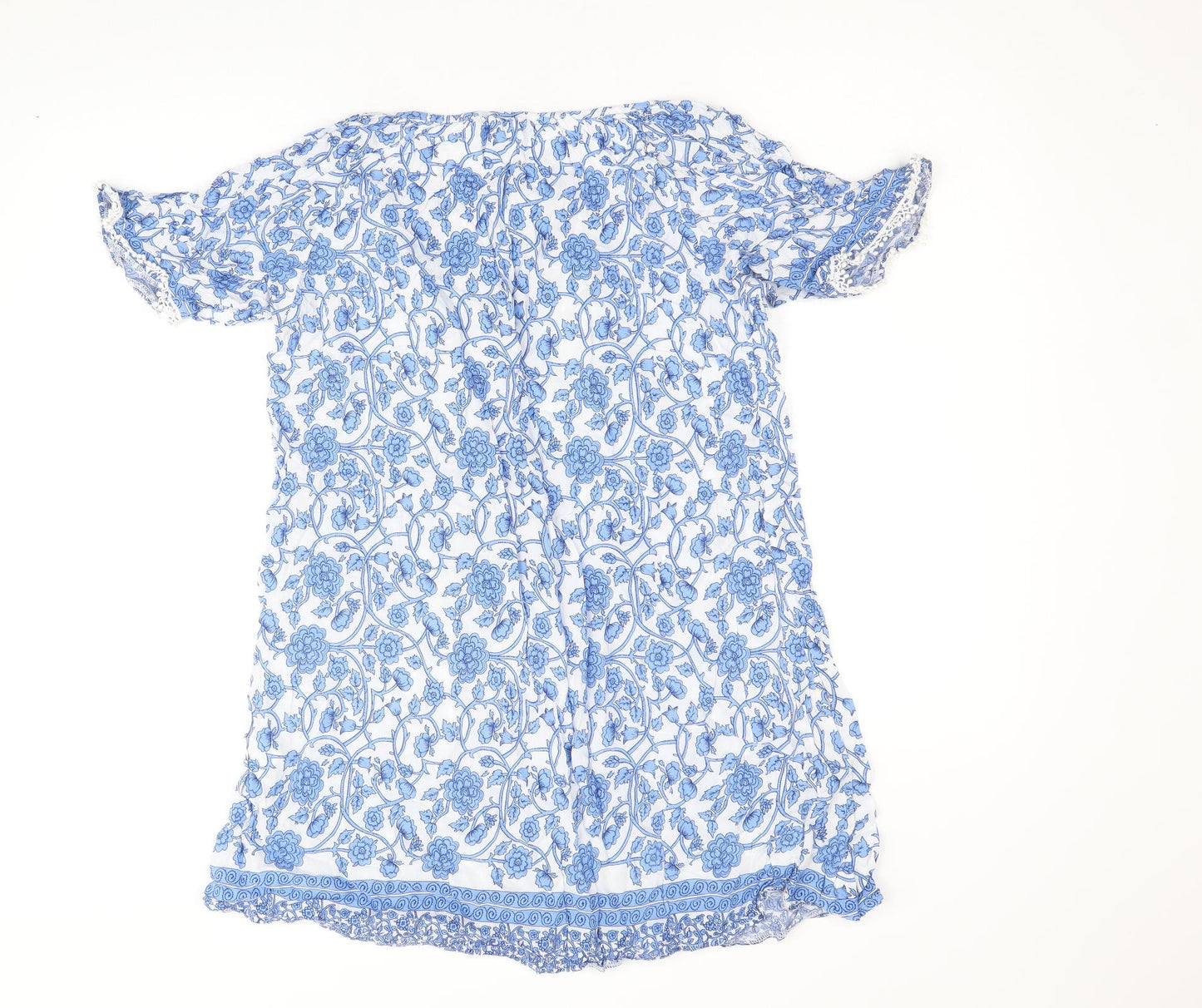 Stella Womens Blue Floral Viscose A-Line Size 10 Boat Neck Tie