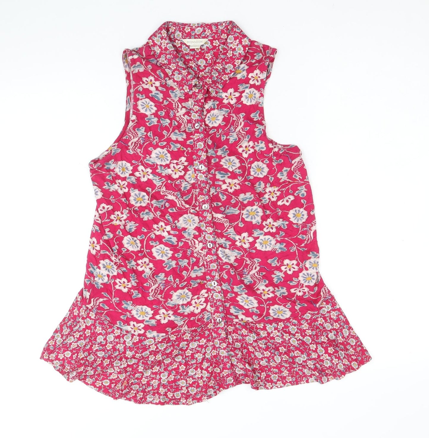 Monsoon Womens Pink Floral Viscose Basic Button-Up Size 8 Collared