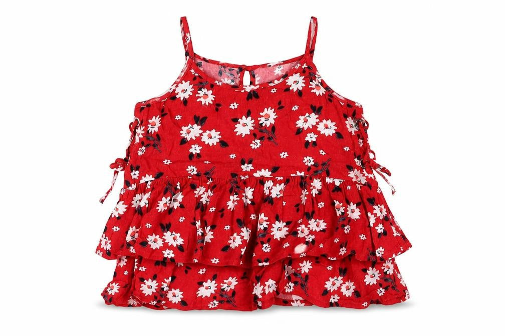 Candy Girls Red Floral Viscose Camisole Blouse Size 9 Years Scoop Neck Button - Smock