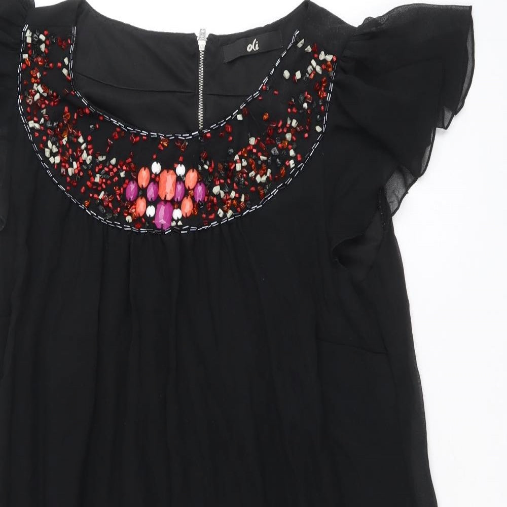 Oli Womens Black Polyester A-Line Size 14 Boat Neck Zip - Embellished Neckline