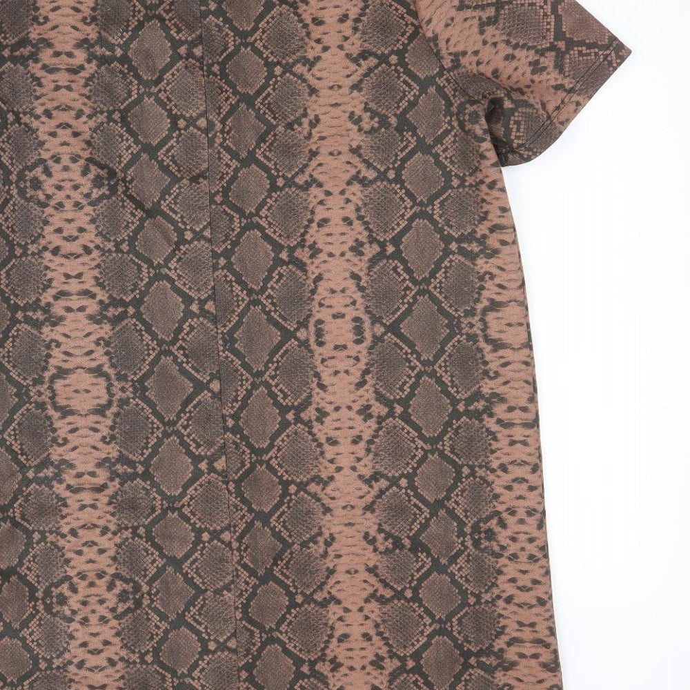 Zara Womens Brown Animal Print Polyester T-Shirt Dress Size M Boat Neck Pullover - Snake Print