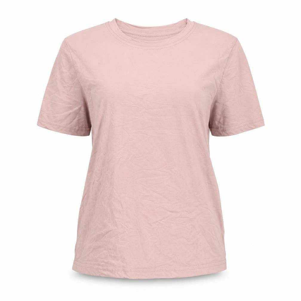 SheIn Womens Pink Polyamide Basic T-Shirt Size L Round Neck