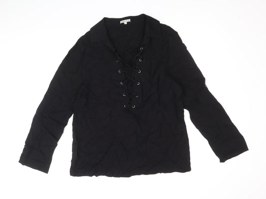 Natura Womens Black Viscose Basic Blouse Size L Collared