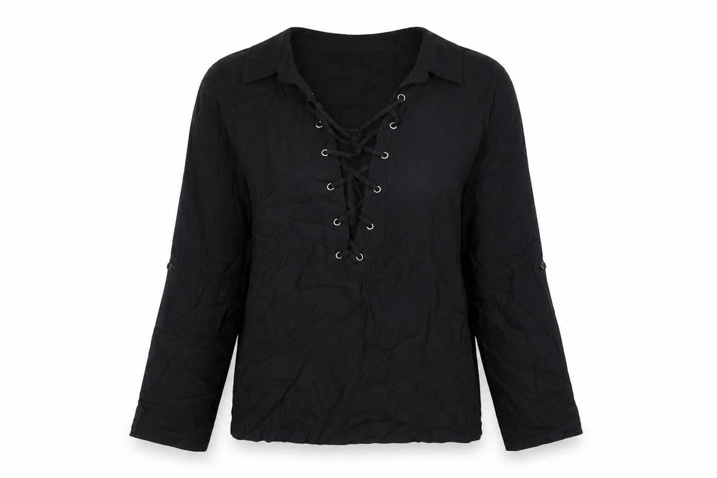 Natura Womens Black Viscose Basic Blouse Size L Collared