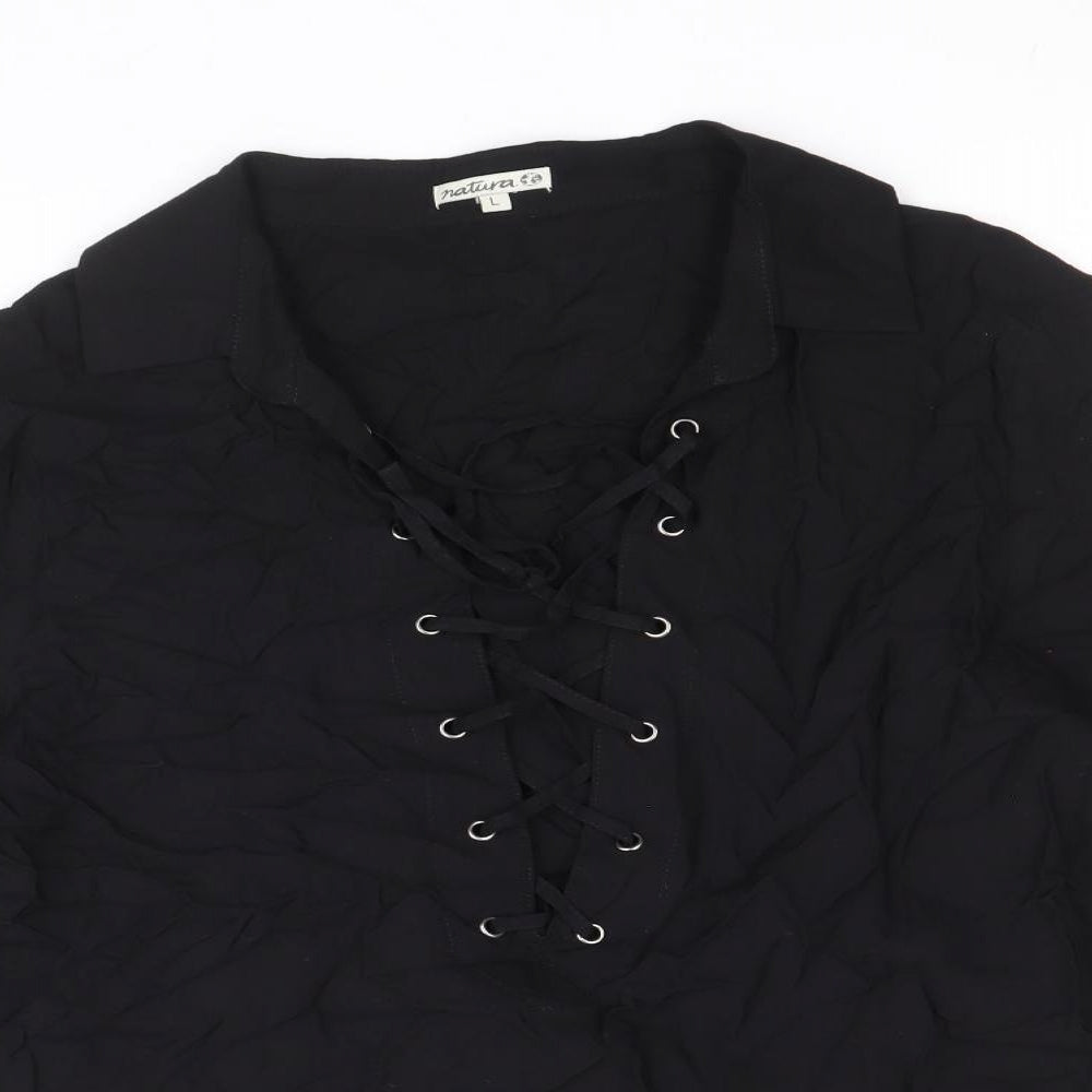 Natura Womens Black Viscose Basic Blouse Size L Collared