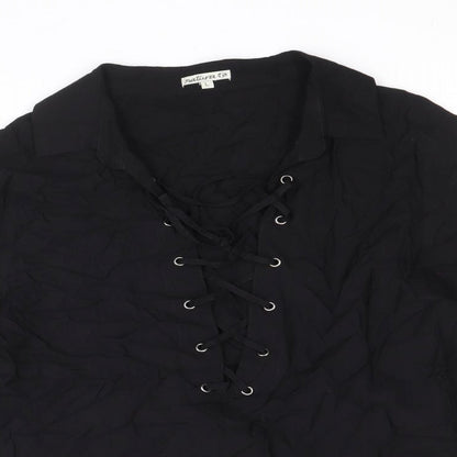 Natura Womens Black Viscose Basic Blouse Size L Collared