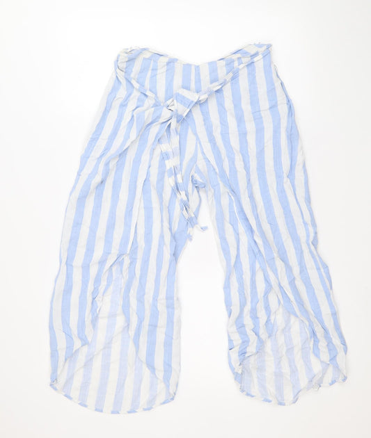 Eight Paris Womens Blue Striped Polyester Cropped Trousers Size S Regular Zip - Culottes