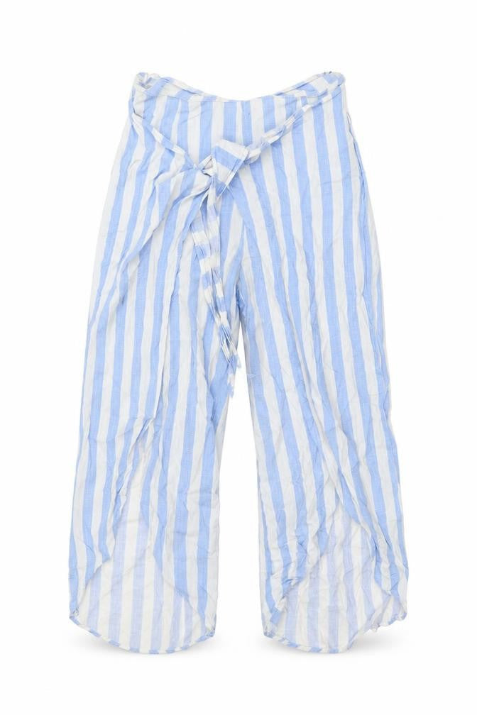 Eight Paris Womens Blue Striped Polyester Cropped Trousers Size S Regular Zip - Culottes