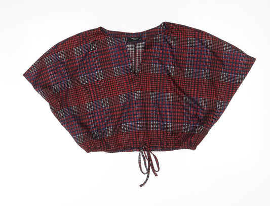 RESERVED Womens Multicoloured Plaid Polyester Cropped Blouse Size M V-Neck