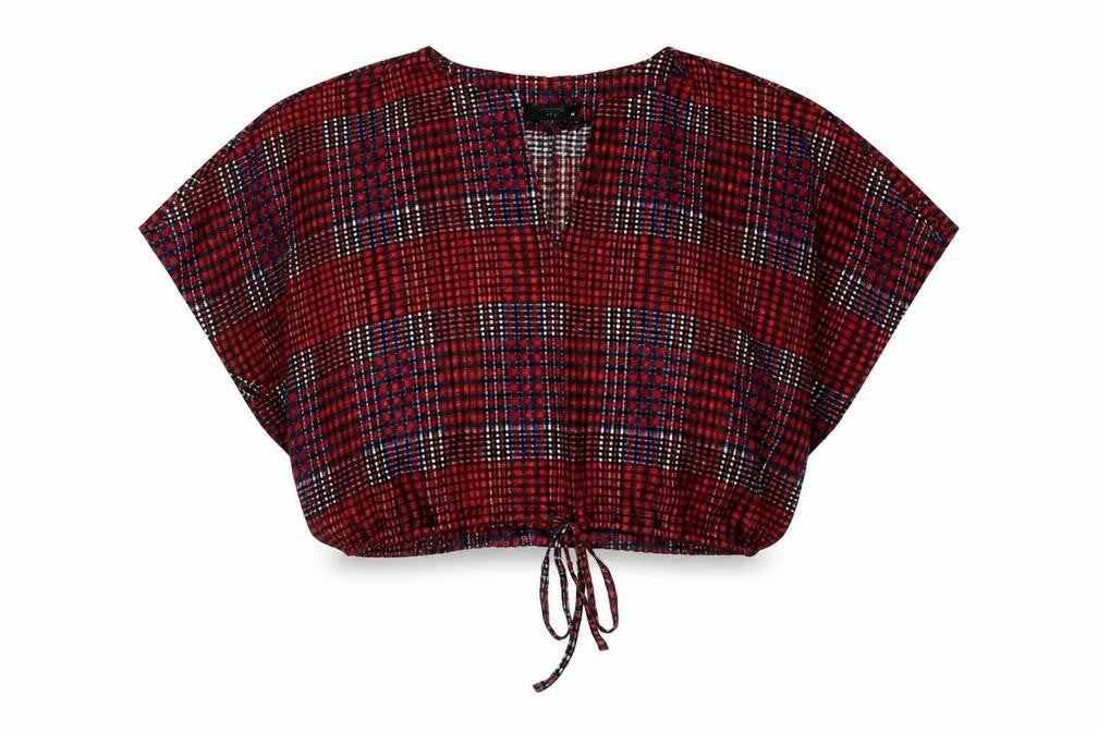 RESERVED Womens Multicoloured Plaid Polyester Cropped Blouse Size M V-Neck