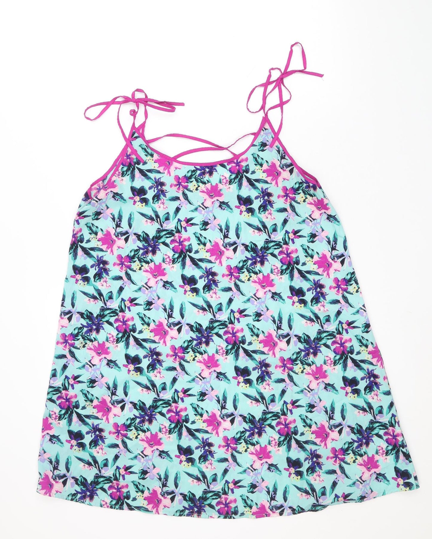 Atmosphere Womens Blue Floral Polyester Slip Dress Size L Scoop Neck Tie