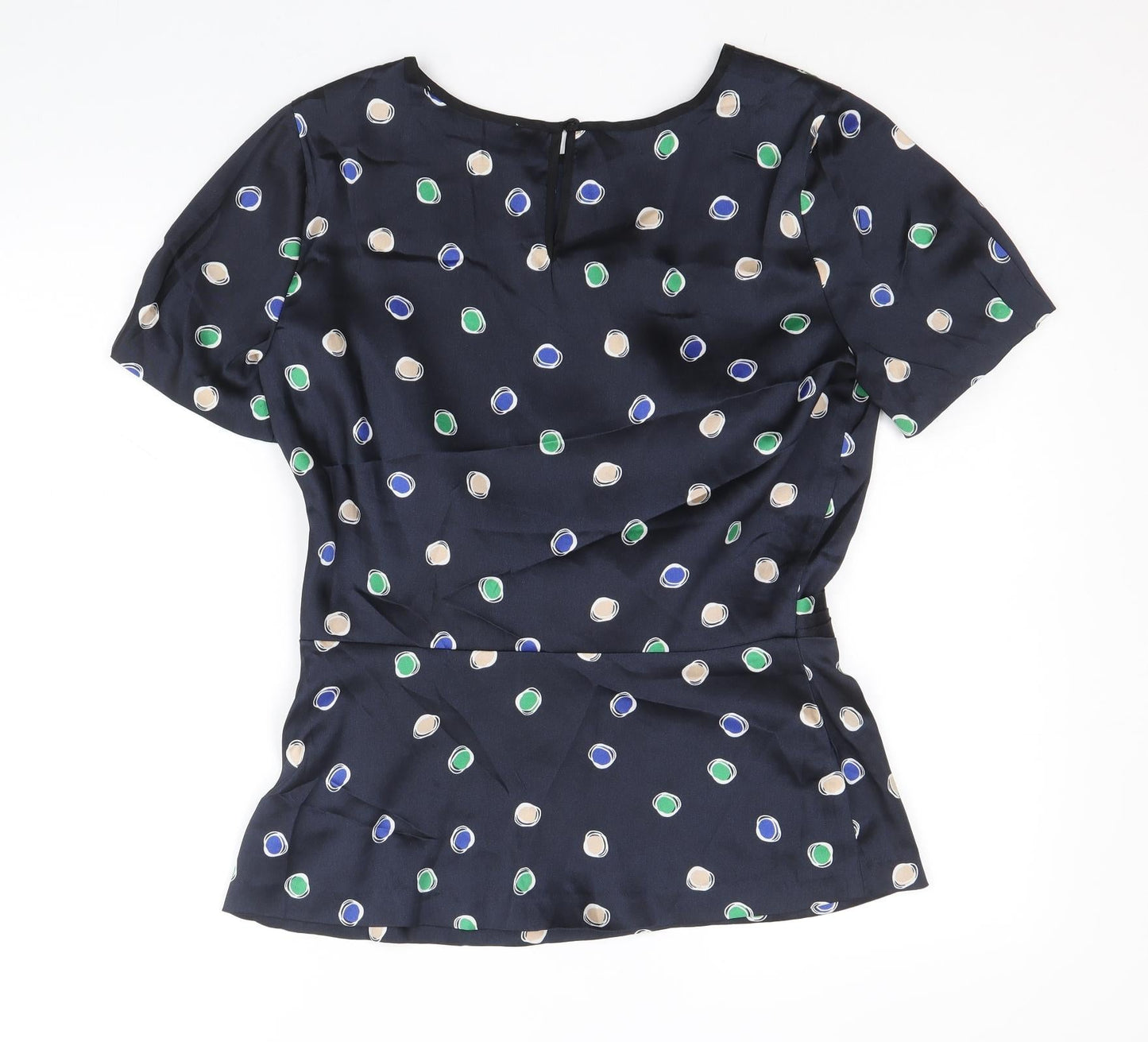 Clements Ribeiro Womens Black Polka Dot Polyester Basic Blouse Size 12 Boat Neck - Front Pleat Detail