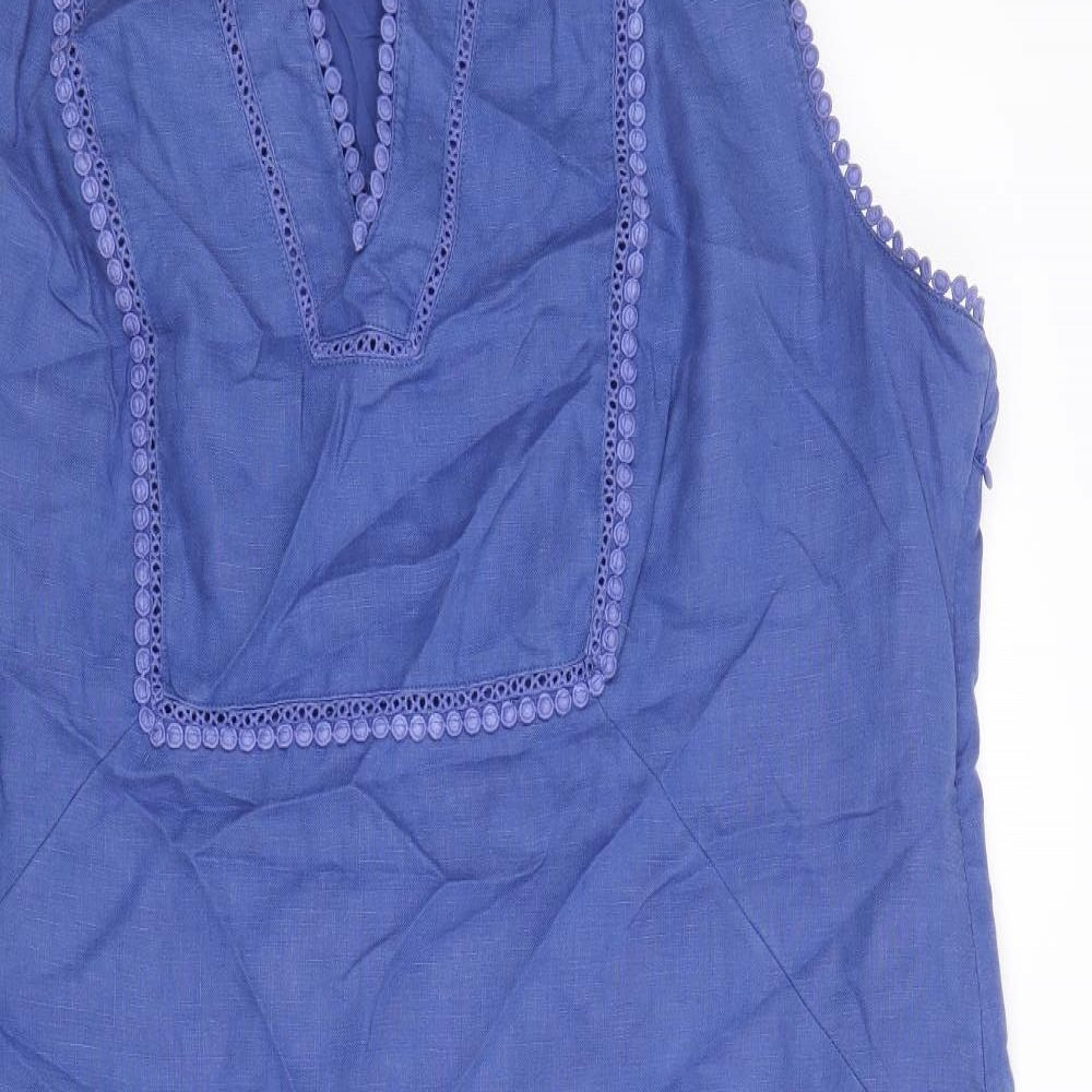 Baby Boden Womens Blue Linen Shift Size 20 V-Neck Zip