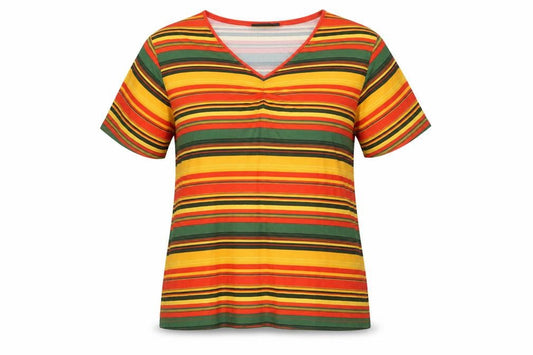 Fashion Clothing Line Womens Multicoloured Striped Viscose Basic T-Shirt Size XL V-Neck